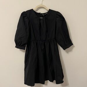 Zara Black Poplin Puff Sleeve Babydoll Dress